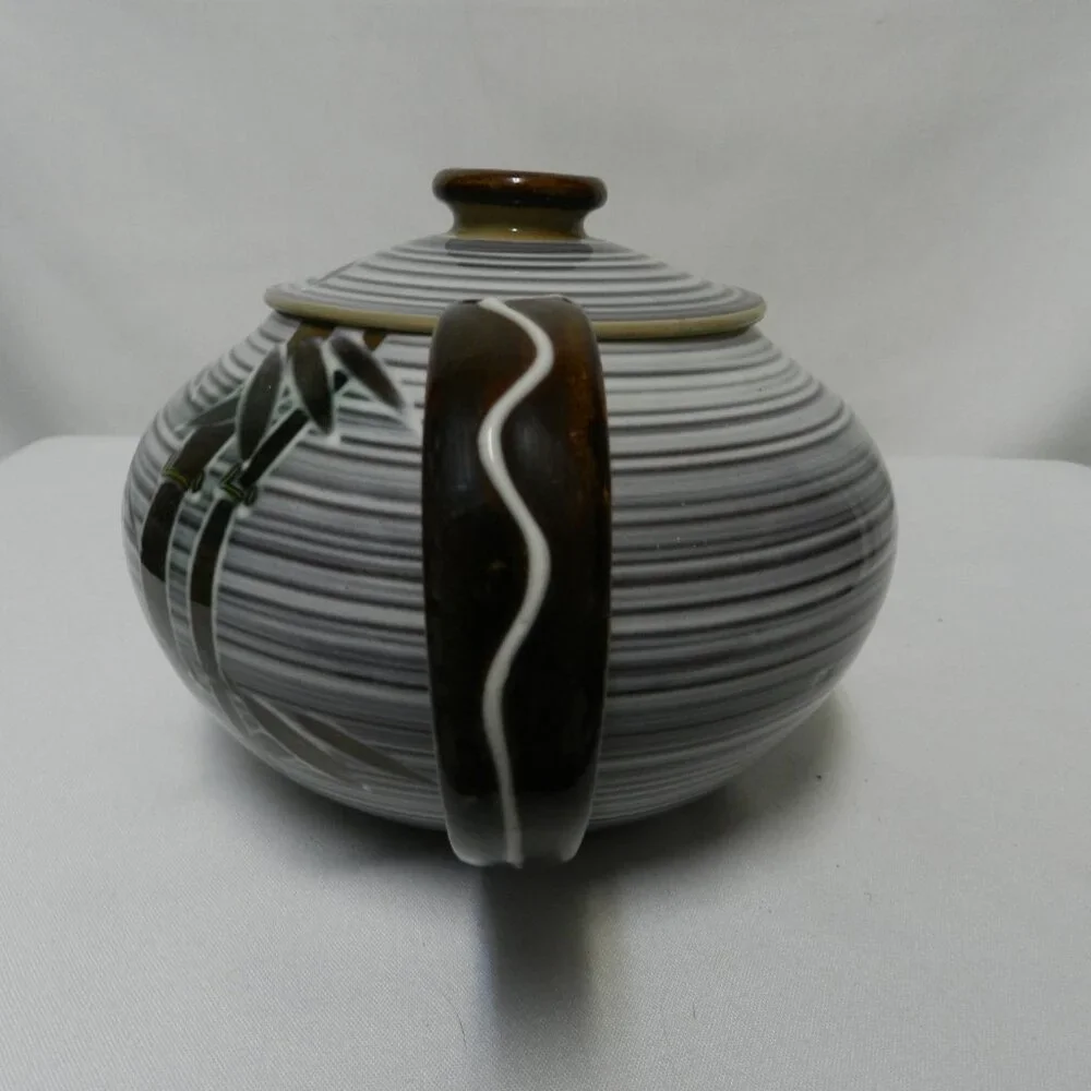 Craftsman China made in Japan Vintage ceramic Teapot w/ Bamboo Hand Crafted Art